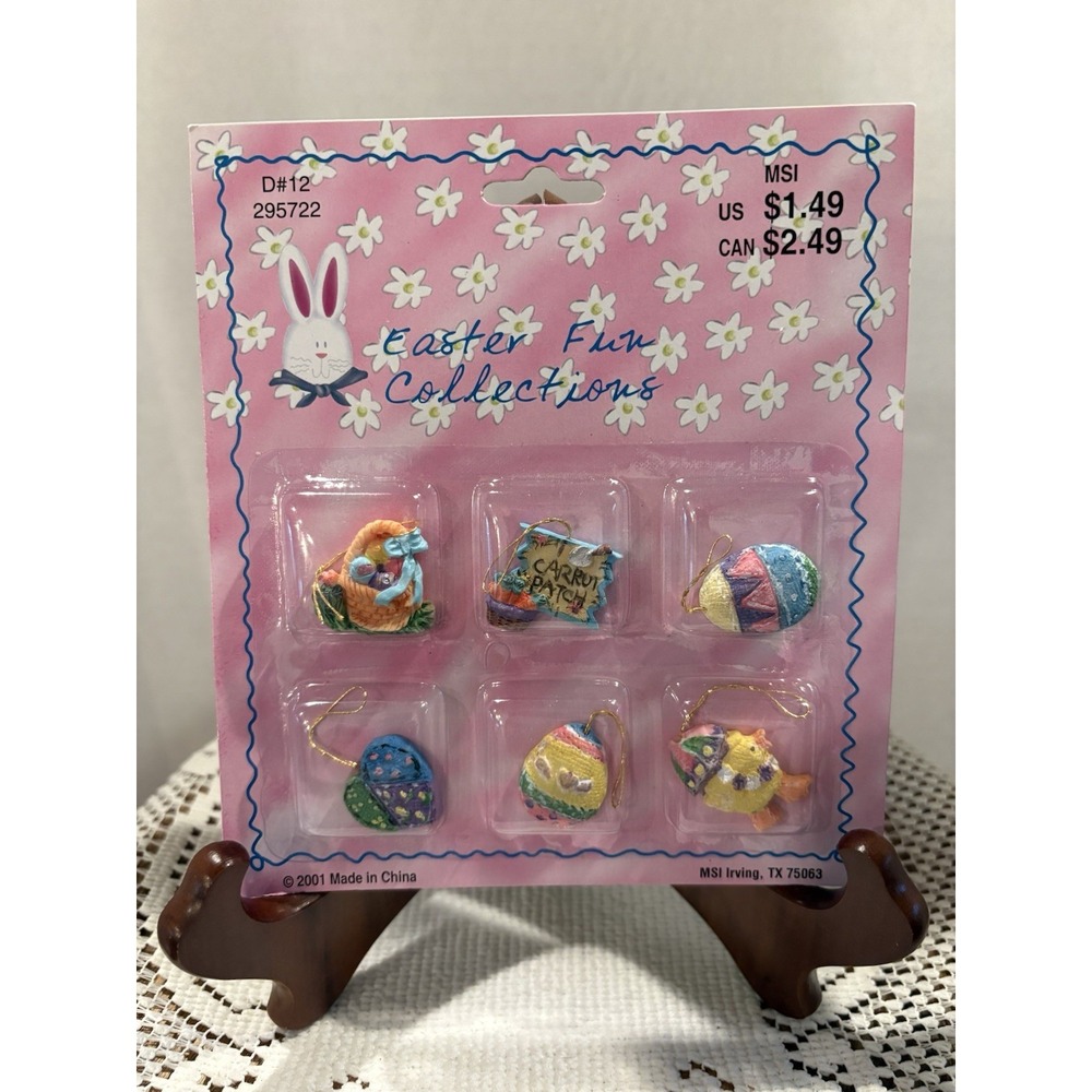 MSI Easter Ornament Set of 6 Multicolor Egg Basket Chick Sign Floral ReusableNEW